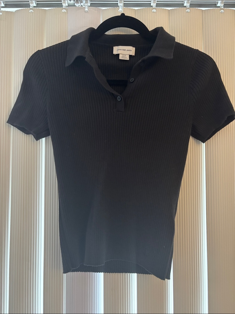 Calvin Klein Black Ribbed Short-Sleeve Polo Tee